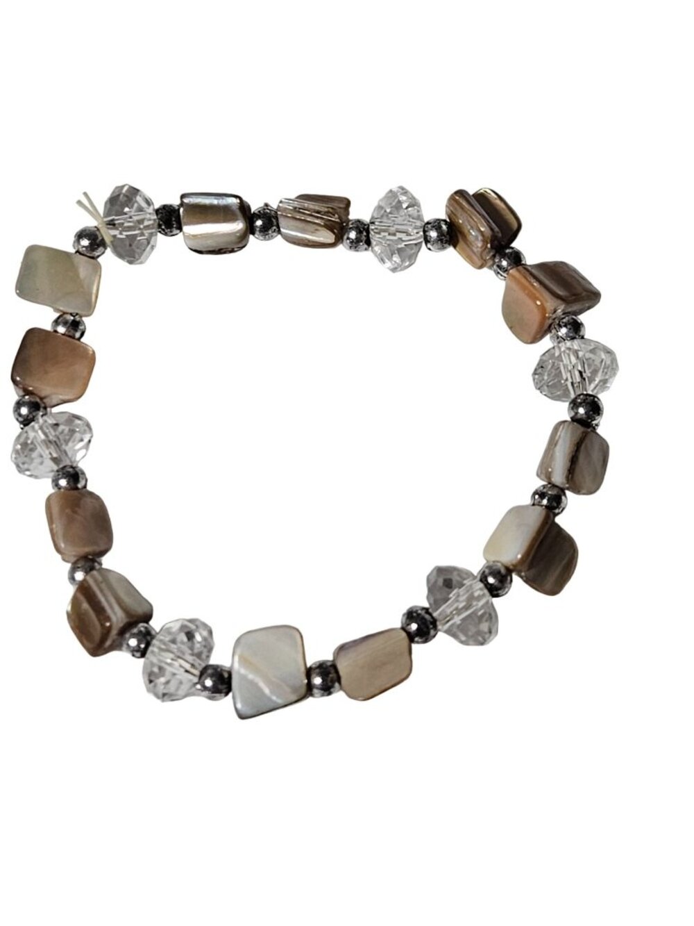 Vintage Mother Of Pearl Bracelet Crystal Beaded Chunky Gemstone Stretch Jewelry